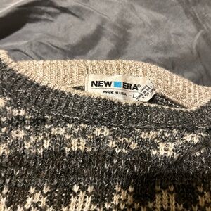 New Era Men's Black and Cream Crewneck Sweater